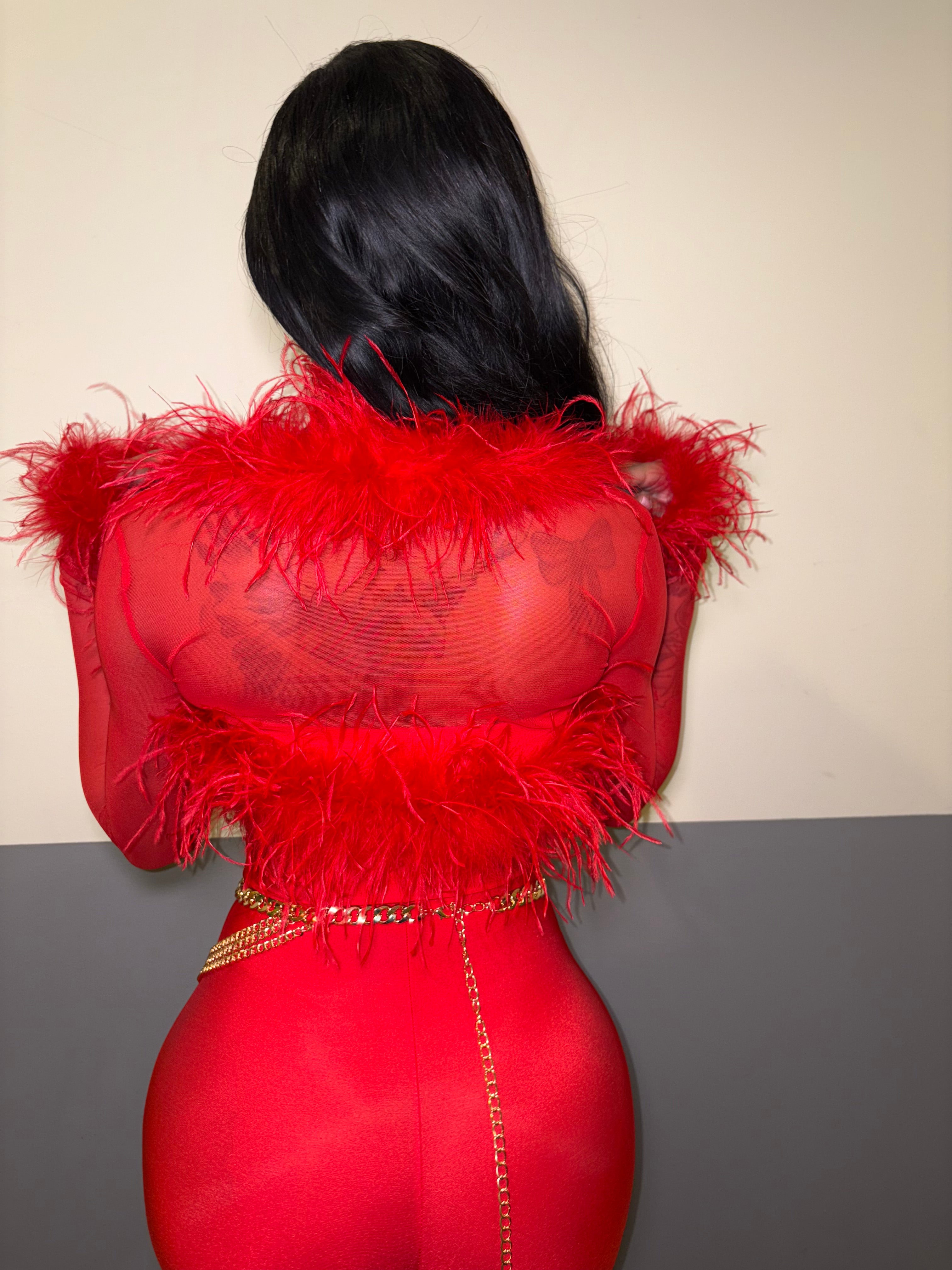 Fire Jumpsuit & Ostrich Bolero